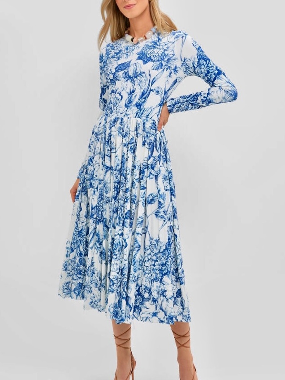 Tuckernuck XXL Hyacinth House Blue Floral Stretch Jersey Long Sleeve Midi Dress